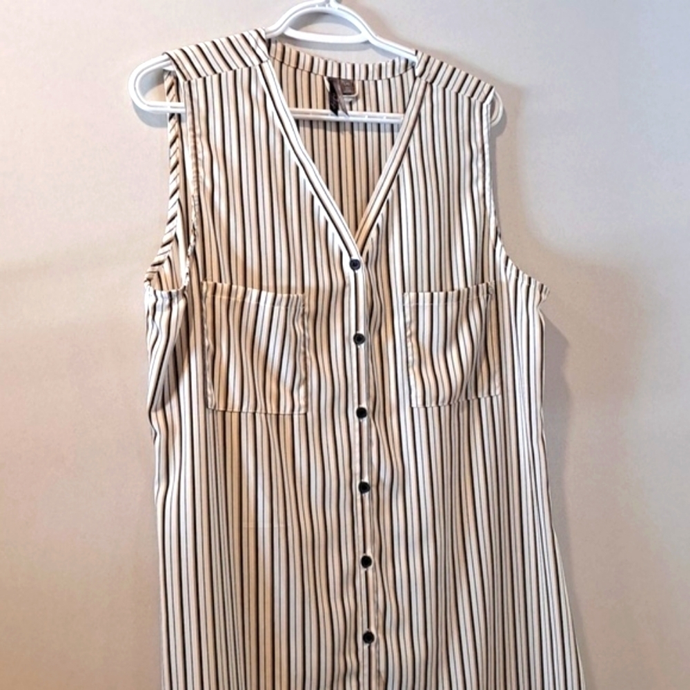Orb dress womans striped sleeveless button-down midlength size large lightweight
